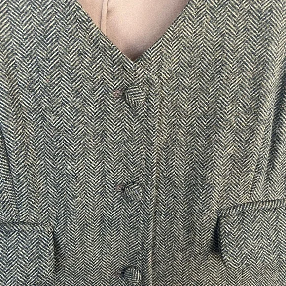 Women’s M/L Brown black handmade Herringbone Wool Sleeveless Button Dress - Picture 2 of 10